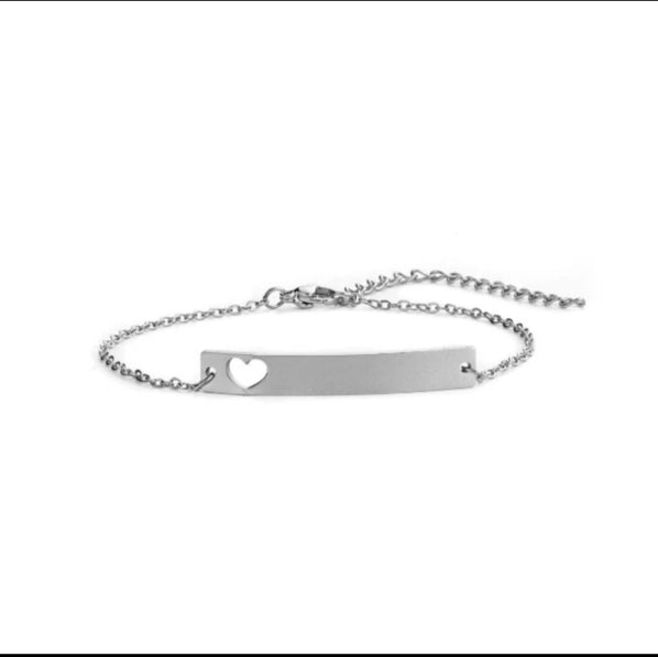 Hollow Heart Bar Bracelet / Anklet - Engravable | Stainless Steel