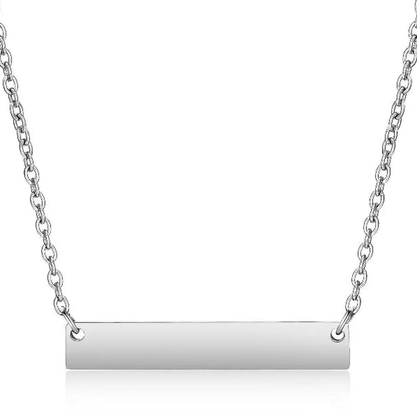 A gold-colored horizontal bar necklace made of stainless steel, displayed on a white background.