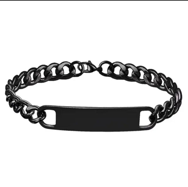 Black Stainless Steel  Adult Bar Bracelet, for Personal Engraving