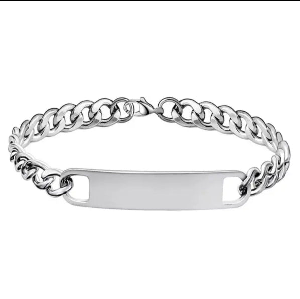 Silver Stainless Steel Adult Bar Bracelet, for Personal Engraving