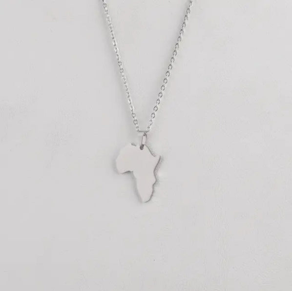Silver Africa Map Necklace