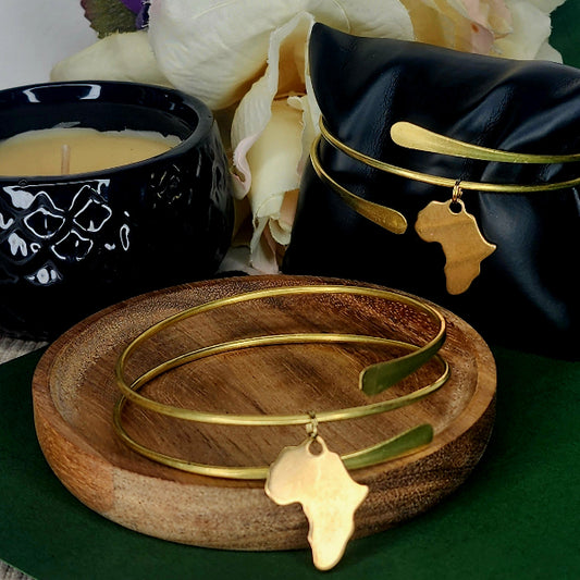 Brass Wrap Bracelet with Africa Charm